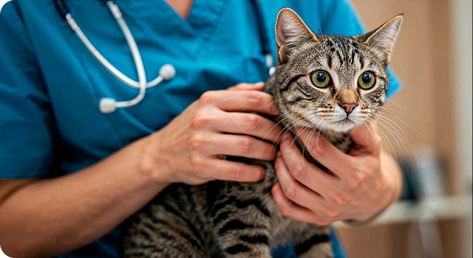 Veterinarian caring for a cat
